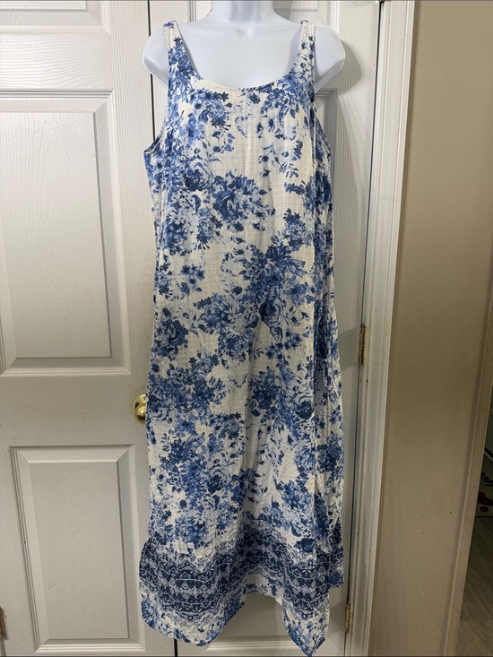 J. Jill Dresses & Skirts - J. Jill Blue Floral Tank Maxi Dress with pockets Sz L EUC